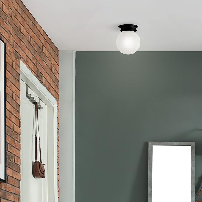 Design House Millbridge Globe 6 Inch Diameter Indoor Ceiling Light Fixture, for Bedroom, Hallway, Closet & Dining Room, Alabaster Glass, Matte Black, 588483 | Dimmable, Ceiling Mount, Traditional, Glass, Lighting, 588483