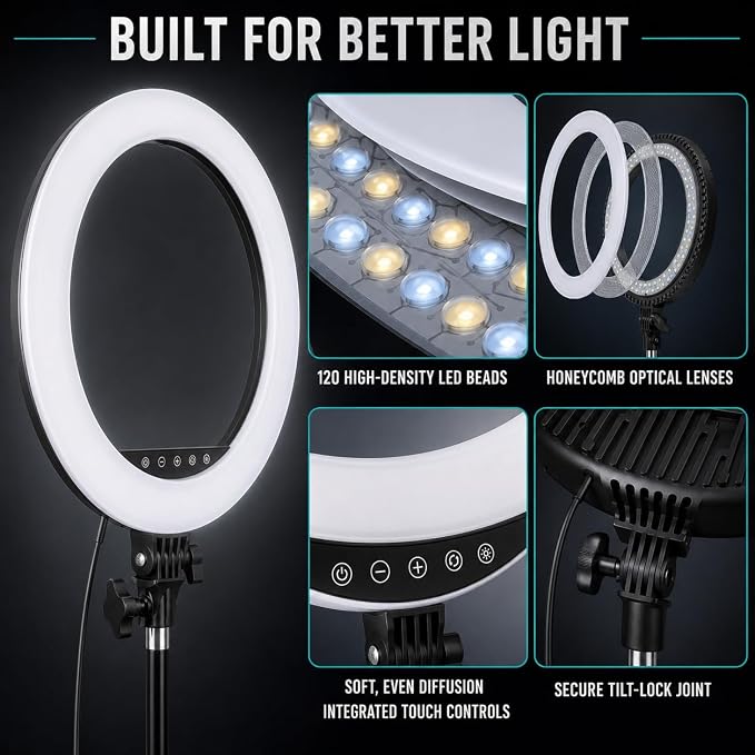 18" LED Ring Light with Tripod Stand, Professional Dimmable Ring Light Kit | 3000K-6000K Color Temperature & Brightness, for Makeup, Photography, Video Recording, Live Streaming, TikTok & YouTube