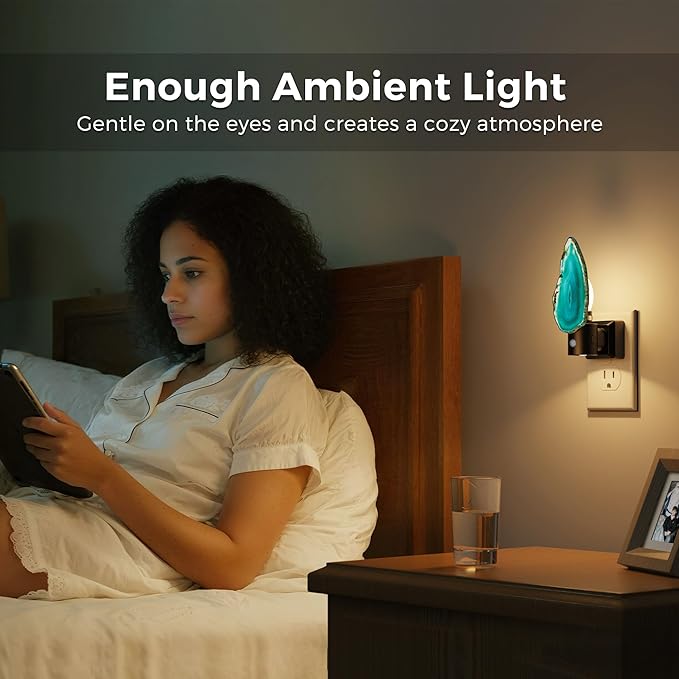 L LOHAS LED Night Light, Night Lights Plug into Wall, Agate Nightlight Rotating, Dimmable Dusk to Dawn Sensor, Healing Stone Agate Decorative Nightlight for Bedroom,Living Room