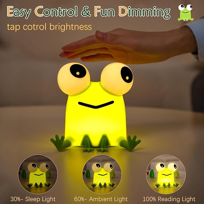 Frog Night Light, Kids Squishy Cute Lamp, Big Eyes Frog Gifts, Rechargeable Dimmable Bedside Nightlight, Silicone LED Funny Light Up Animal, Boy Girls Baby Nursery College Dorm Décor
