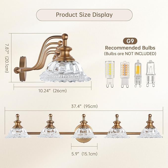 37.4" Bathroom Light Fixtures 5 Lights Vanity Lighting Fixtures (Exclude G9 Bulb) Vanity Lights for Bathroom