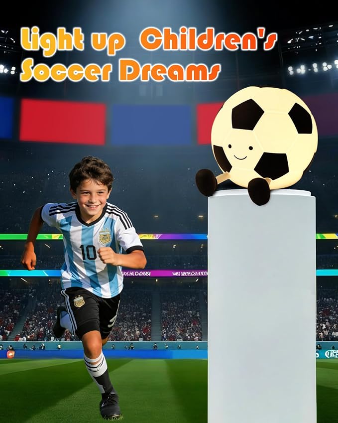 YISUN Soccer Night Light for Boys Light Up Football Lamp Dimmable Rechargeable Silicone Night Light Home Decor Birthday Christmas Gifts for Kids