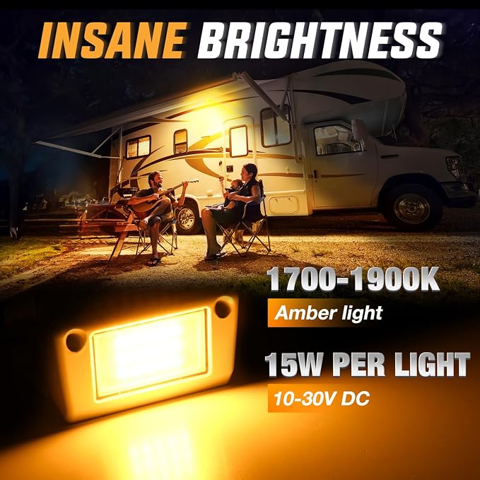 Nilight 2PCS 5 Inch RV Exterior Lights Amber Beam for RV Trailer Camper SUV | 2PCS LED porch scene cargo light, white aluminum housing, 12V 24V waterproof for RVs trailers campers 5th wheels