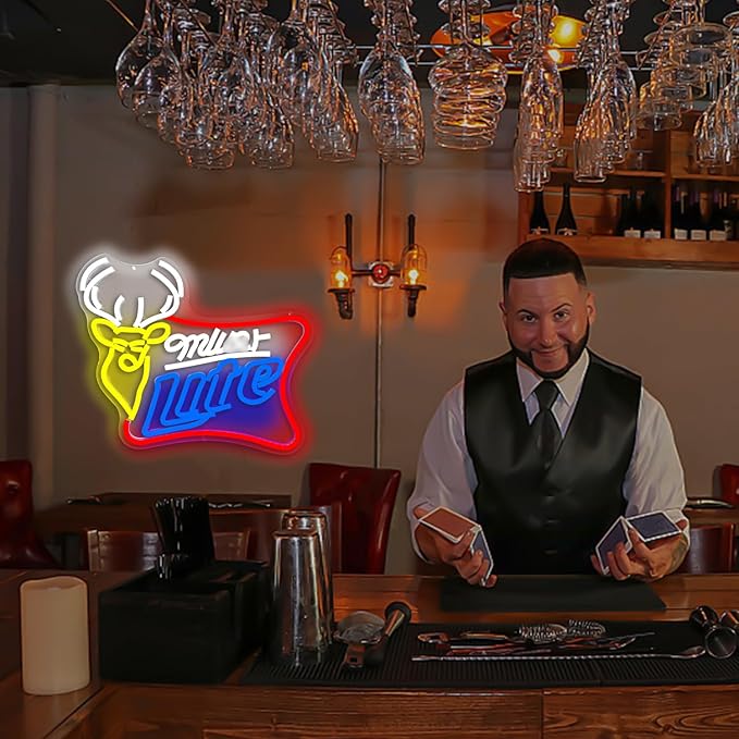 Beer Neon Signs for Wall Decor Dimmable Bar Neon Beer Sign Deer Neon Light Signs for Man Cave Bedroom Shop Beer Club Pub Bistro