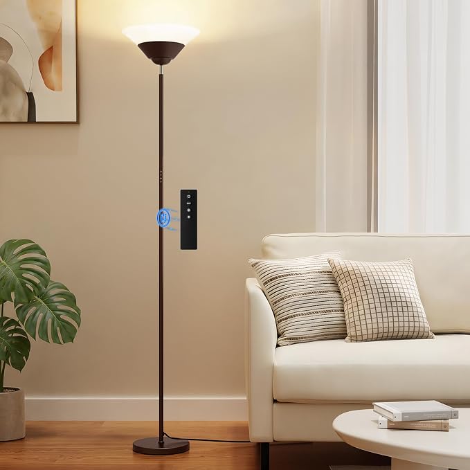 Torchiere Floor Lamp, 72 Inch 30W LED Standing Lamp, 1800LM, Stepless Dimmable, 3000K-6500K, Remote and Button Control, Modern Pole Light for Living Room Bedroom Office, Brown