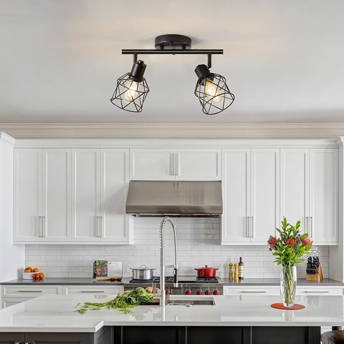 2-Light Kitchen Track Lighting, Island Lights, Farmhouse Ceiling Light | Adjustable Light Heads Rotate To Direct Light Where Needed, With Standard E26 Base For Kitchen Hallway Dining Room