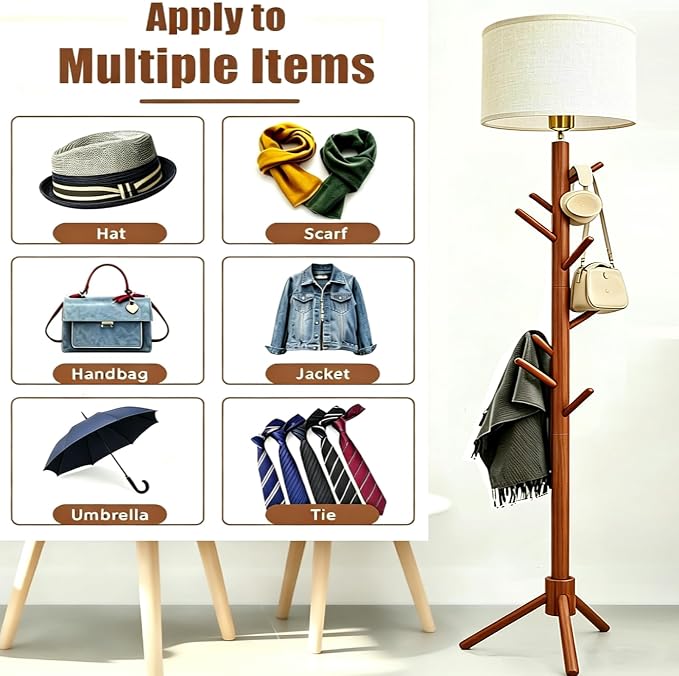 Floor Lamp with Coat Rack, 2-in-1 Entryway Tall Lamp 3 Color Dimmable 78.8" Standing Lamps with 6 Hooks & Triangular Base for Living Room Corner, Bedroom, Small Apartments & Foyers
