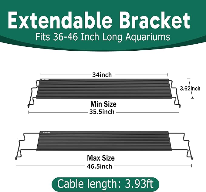 24/7 LED Aquarium Light for 36-46 Inch Plant & Fish Tank IP68, 12-Color & Gradient & Full Spectrum with Sunrise-Daylight-Moonlight, Auto On/Off, Brightness, Extendable Brackets for Freshwater