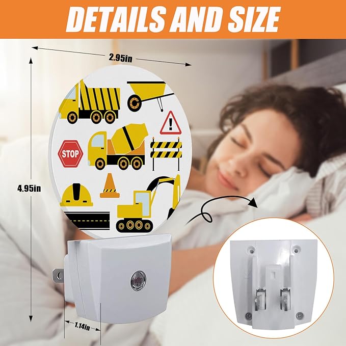 Cartoon Truck Night Light,Machinery Excavator Nightlight Plug into Wall LED Lamp Auto Sensor Dusk to Dawn for Bedrooms/Kitchens/Toilets/Corridors,Energy-Saving