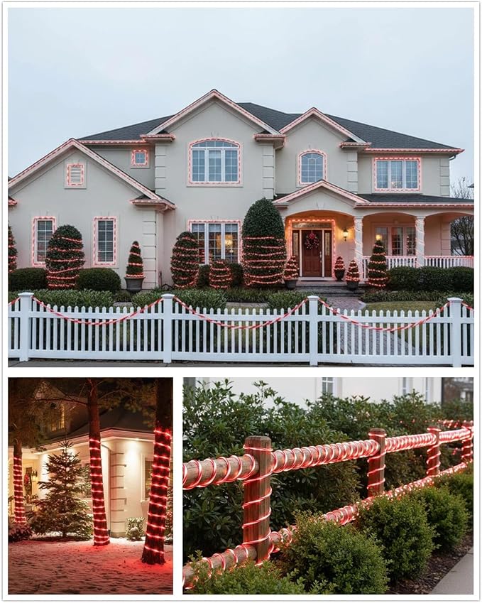 Halloween Candy Cane Lights Outdoor, 33ft 100 LEDs Solar Rope Lights, Waterproof IP65 Cobwebs Decor with 8 Modes, Solar String Lights for Patio, Wedding, Tree, Christmas dec