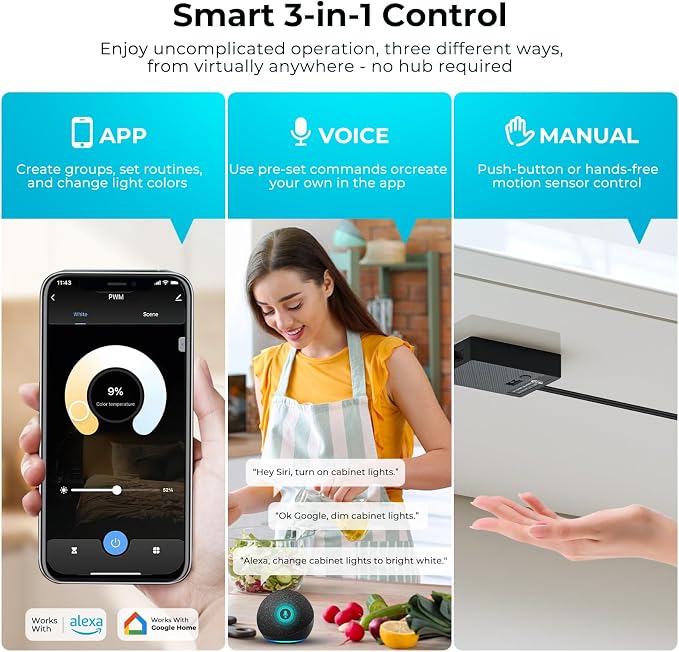 VST Smart Under Cabinet Lighting 6 Bars - UL Listed CRI 93+ Adjustable COB Strip Lights, Alexa & Google Home Compatible, App/Voice/Hand Wave Control for Kitchen Cabinets & Closets | UL Listed CRI 93+ Adjustable Strip Lights, Alexa & Google Home Compati...