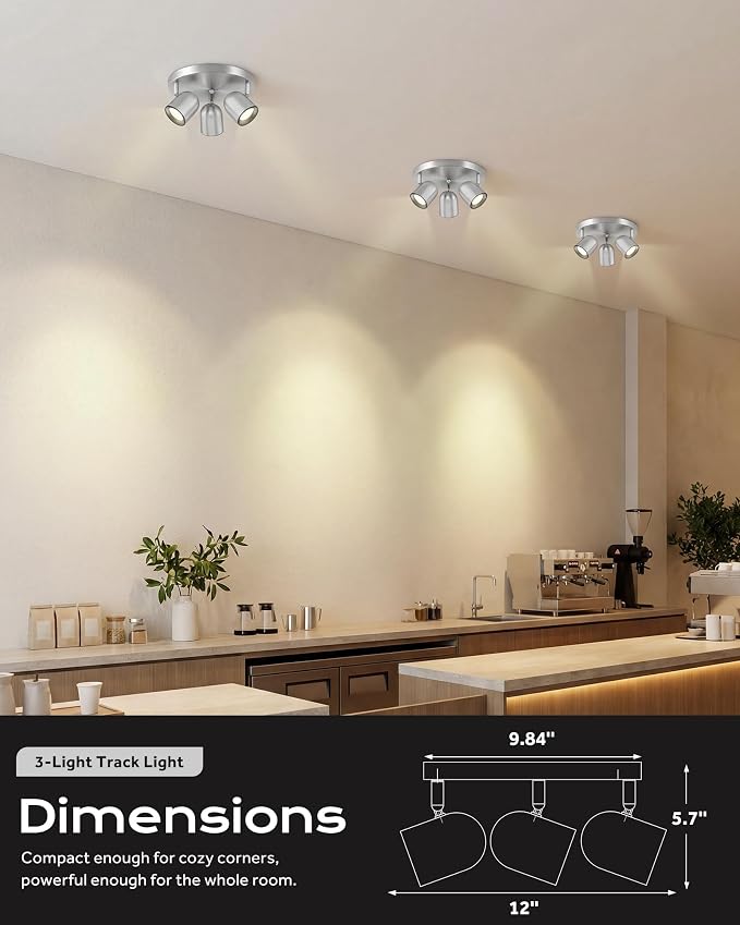 FEMILA 3 Light Track Lighting Fixtures Ceiling, Brushed Nickel Round Track Lighting Fixtures 3000K GU10 Bulbs Included, LED Track Lights for Kitchen, Living Room, Bedroom, 4FS78F-3 BN