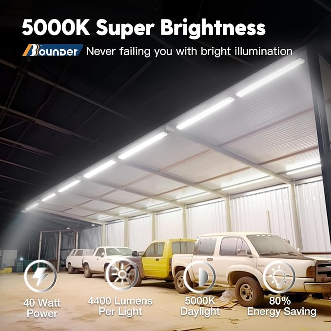 BBOUNDER 12Pack 4FT LED Shop Light, Reflector, 5000K Linkable, 40W=250W ETL | 4400LM, Surface or Hanging Mount, 48 Inch Utility Super Bright Shop Lights for Garage Workshop Car Detailing & DIYers, White