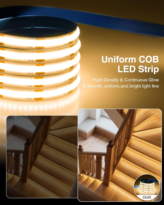 Aclorol USB COB LED Strip Lights 3.28FT/1M Warm White 3000K Dimmable for TV | 2 Pack Short LED Strip Lights, Flexible and Cuttable, for Bedroom Wardrobe Kitchen Cupboard Staircase Home DIY Lighting