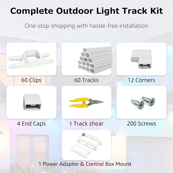 Upgraded for Govee Outdoor Light Clips System Suit for Pro H706A/H806A | Mounting Brackets for Govee Light Clips Track System,PVC Track Total 100FT