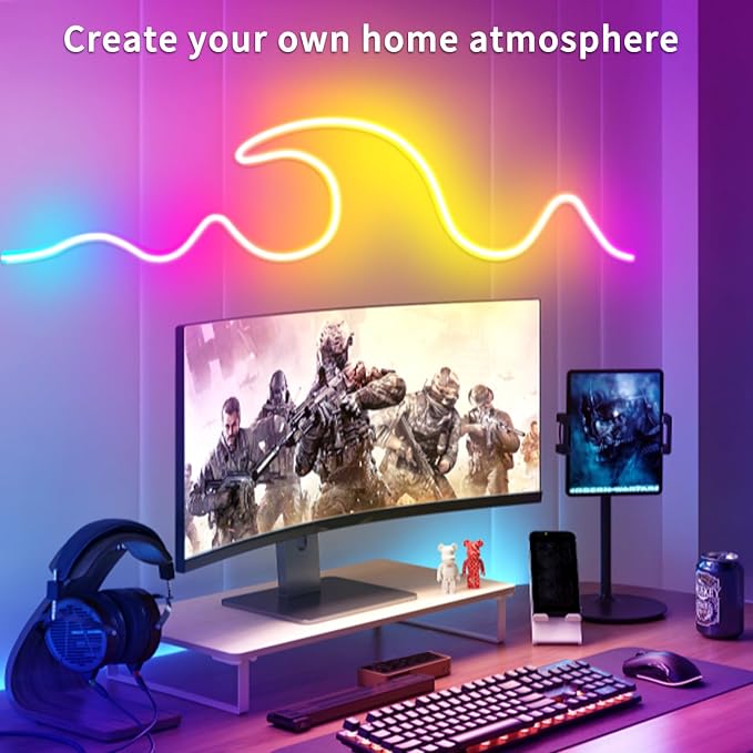 65.6FT LED Neon Rope Lights,24V RGB LED Neon Lights with Remote/APP Control,IP65 Waterproof Flexible Neon LED Strip Lights for Bedroom Room DIY Decoration（with Snap &Screws） | IP65 Waterproof Flexible RGB LED Neon Rope Lights for Bedroom Room DIY Decor...