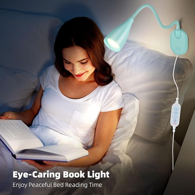 LED Wall Mounted Bedside Reading Light, 3 Color Modes,10 Brightness Dimmable, USB Charging Port, Adhesive Wall Lamp Night Light for Books in Bed, Flexible Neck Eye-Caring Bedroom Lighting Teal