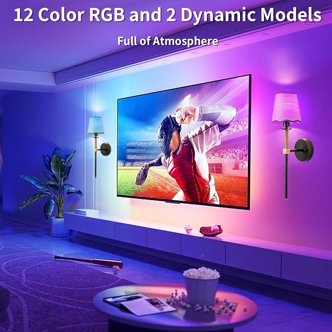 Boho Battery Operated Wall Sconce Set of 2, Black Gold Wireless Rechargeable Wall Lights with Rattan Shade, 12 RGB and 3CCT Dimmable Cordless Wall Lamps with Remote for Bedroom Living Room