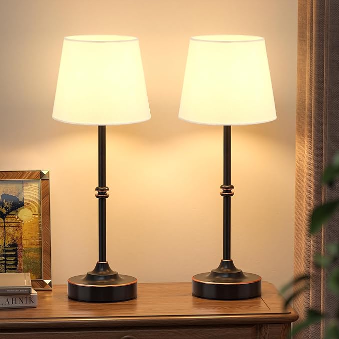 Kakanuo Rechargeable Cordless Table Lamp Antique Black - 2 Pack 4000mAh Battery Operated Lamp, 3000K Warm Light, Touch Control Stepless Dimming, for Bedside, Dining Table, Home Decor