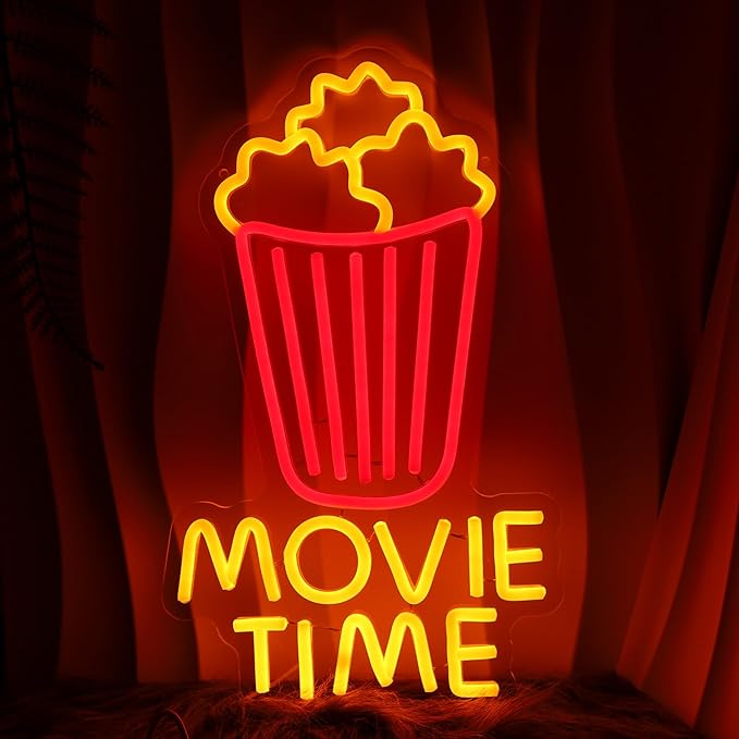Movie Time Neon Sign Dimmable Movie Night Neon Sign Wall Decoration Gift for Cinema Game Room Man Cave Theater Party 10 * 16.4 Inch
