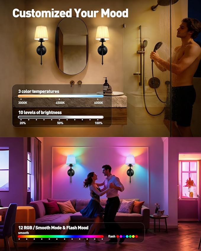 10000mAh Battery Operated Wall Sconce Set of 2,Rechargeable Wall Sconces set of Two,Vintage Black Sconces Wall Decor,Wireless Wall Lamp,Cordless Wall Lights Living Room Bedroom (Not Peel and Stick on)