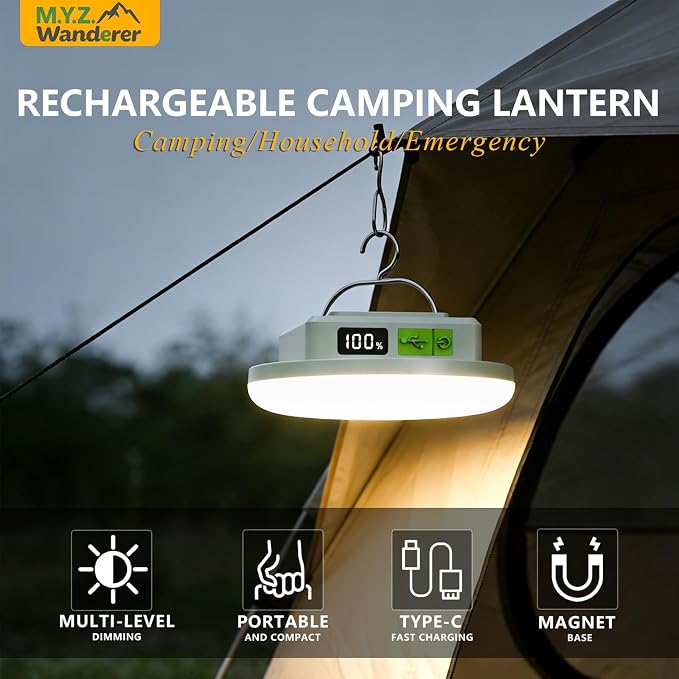 Tent Lights & Canopy Lights, Camping Lantern/Lamp, Rechargeable LED Camping Light, 4500LM 4 Modes Dimmable, 10000mAh Magnet Flashlight for Emergency & Power Outages, Battery Powered Outdoor Lights
