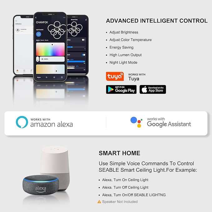 Smart LED Ceiling Light, 7-Ring Modern Flush Mount Fixture, 130W Dimmable 3000K–6500K, WiFi Alexa & App Control, Black Ceiling Light for Living Room Bedroom Kitchen (31.8")