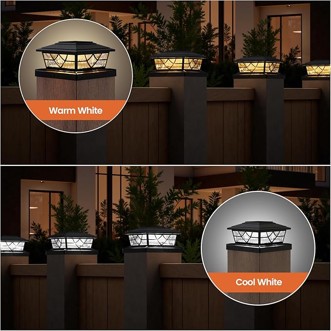 APONUO Solar Post Cap Lights 12 Pack for 4x4 5x5 6x6 Wood Vinyl Fences - IP64 Waterproof, Auto On/Off, Solar Powered Post Lights, Warm Cool White, Deck Patio Yard Decor, Black