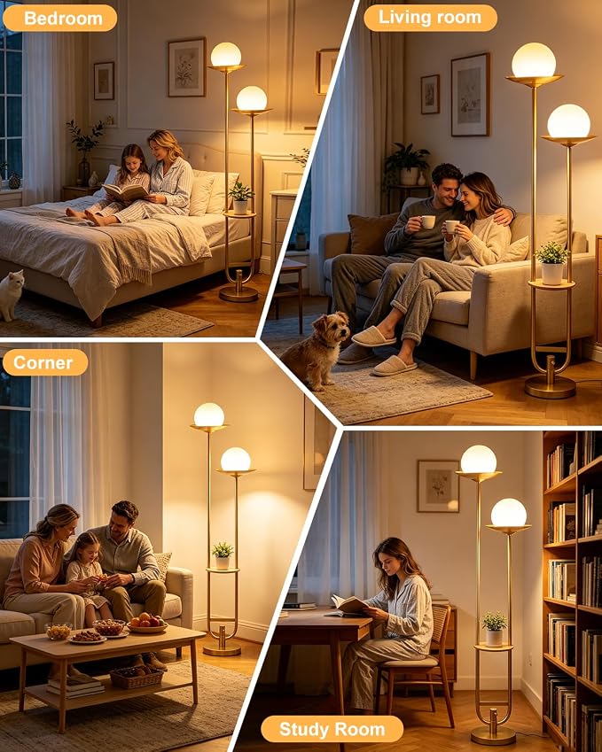 Lightdot 63IN 2 Globe Gold Floor Lamp Mid Century Standing Lamps Dimmable with 3000K Warm White LED Bulbs Unique Vintage Tall Floor Lamp with 5Lbs Heavy Base for Living Room/Wedding/Party
