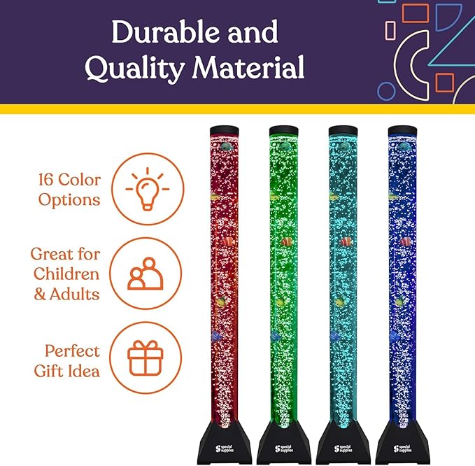 Special Supplies Aquarium Sensory Fish Bubble Light Tube with 16 LED Color Changing Nightlight Effect, Remote Control, and 8 Fishes, Colorful Floor Standing Lamp for Kids and Adults (4 feet) (Style 1)