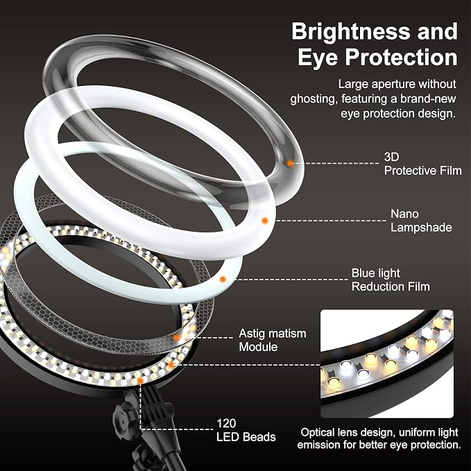 10'' Desk Ring Light with Stand – Zoom Lighting with Phone Holder for Computer・Video Calls・Conference – CRI95 LED Adjustable Circle Light, 10'' Large Lamp Head, Content Creator Friendly