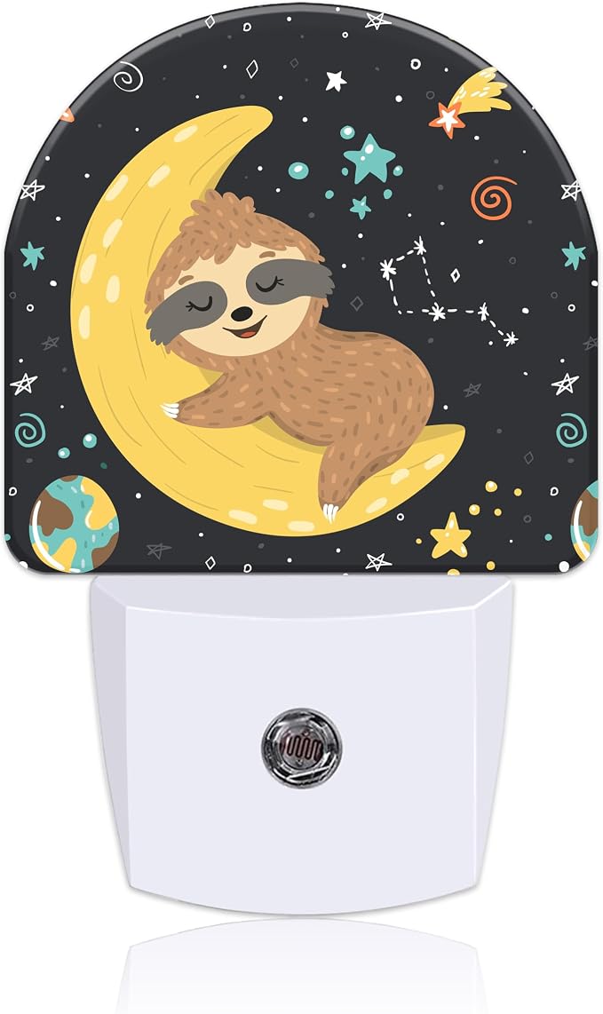 Cute Baby Sloth Sleeping on Moon Night Light for Kids, LED Night Light Plug into Wall with Dusk to Dawn Sensor for Girls Boys Women Room Decor, Hallway, Kitchen, Bathroom, Nursery, Stairs