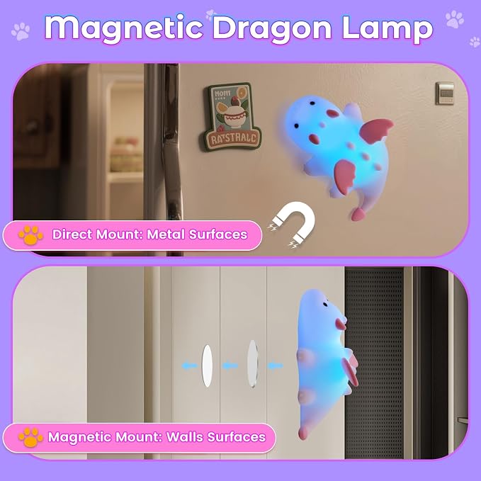 AVEKI Pink Dragon Night Light, Cute Baby Dragon Lamp Gifts for Girls and Princess, 10 Modes Adjustable Touch Baby Light, Rechargeable Nursery Lamp with Timer, Portable Nightlight for Kids Girl