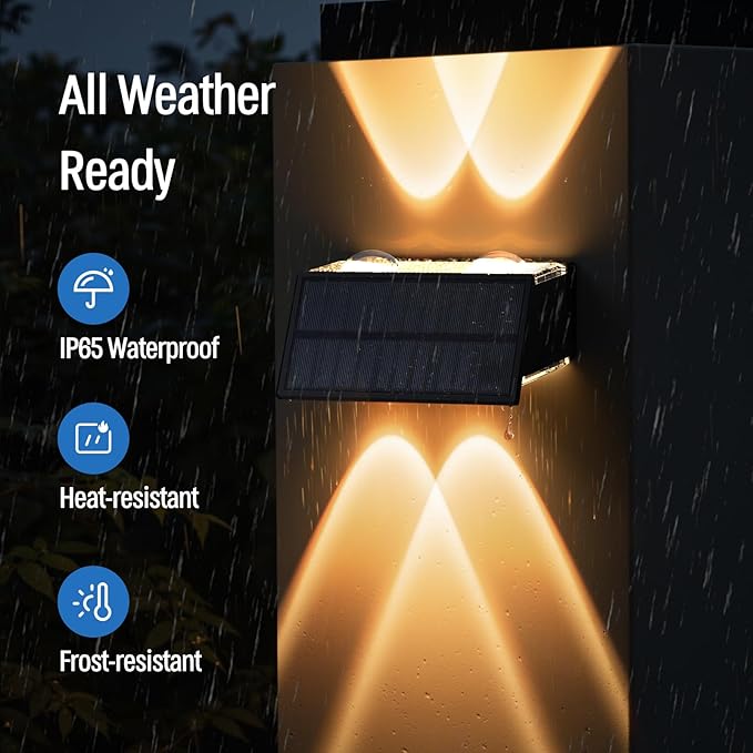 NIORSUN Solar Fence Lights,6 Pack Deck Light,Led Outdoor Lights 3000K/4500K/6000K+ RGB Up & Down Wall Lights Waterproof,Solar Powered Light for Backyard/Pool/Railing/Patio/Porch/Step