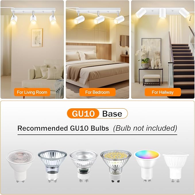 3 Light Track Lighting Kit,White 3 Way Flexible Plug in Ceiling Spotlight,Industrial LED Wall Light for Kitchen Cabinet Gallery Bar Hallway Living Room,Rocker Switch,15 ft Cord(No Bulb)