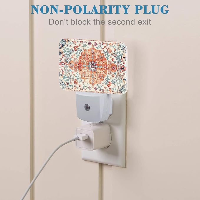 Retro Ethnic Texture Night Light Plug into Wall, Vintage Bohemian Night Light with Dusk to Dawn Sensor for Kid Girls Boys Women Men Bedroom, Hallway, Kitchen, Bathroom, Stairs Decor