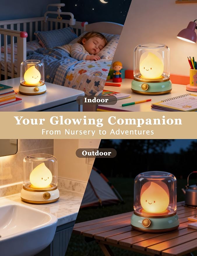 Night Light for Kids, Cute Desk Lamp, Kids Camping Essentials, Rechargeable | BANDIANCY Campfire Night Light, Dimmable Bedside Light for Bedroom, Ghost Flame, Portable, Kids Lantern, Gift for Girls Boys