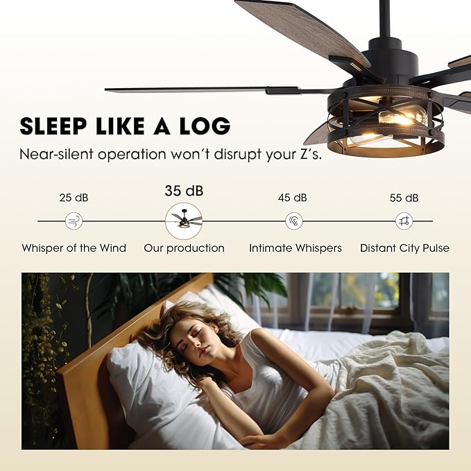 50 Inch Ceiling Fans with Lights and Remote & APP Control, Farmhouse Ceiling Fan with LED Lighting for Bedroom Living Room and Patio, Black Caged Ceiling Fan for Indoor and Outdoor(NO BULBS）
