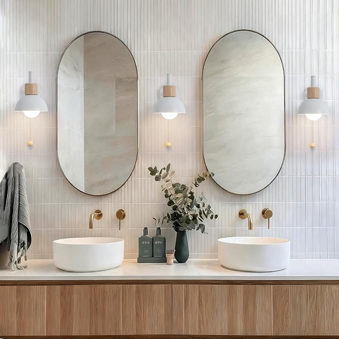 1-Light Nordic Bathroom Wall Sconce with Pull Chain Switch, Modern Vanity Wall Lamp, Bedside Wall Lights for Mirror Kitchen Living Room Hallway Cabinet Porch(White)