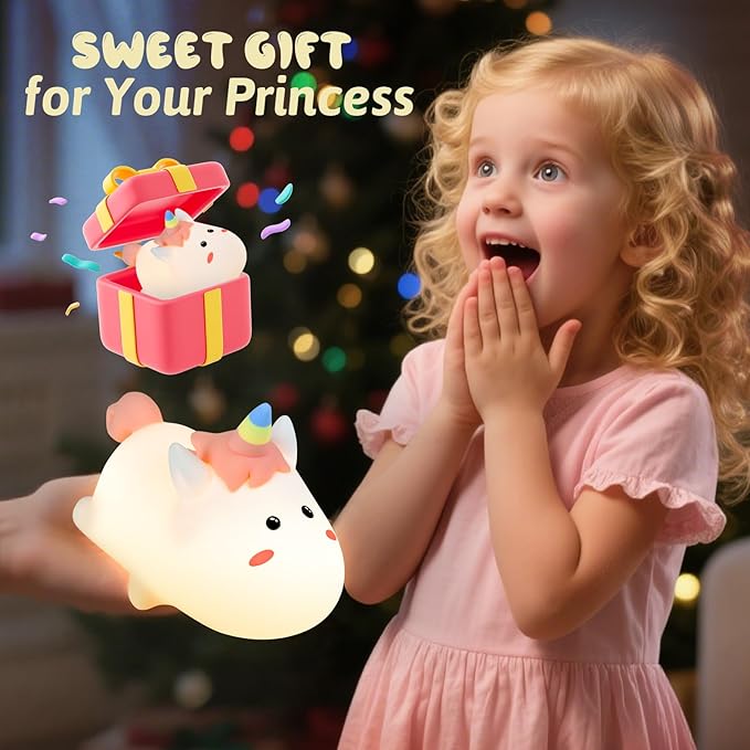Dealswin Christmas Stocking Stuffers Girls Gifts, Cute Animal Silicone LED Night Light for Kids, Color-Changing Touch Lamp, Bedside & Nursery Night Lamp for Toddlers Baby Room Decor, Birthday Gift