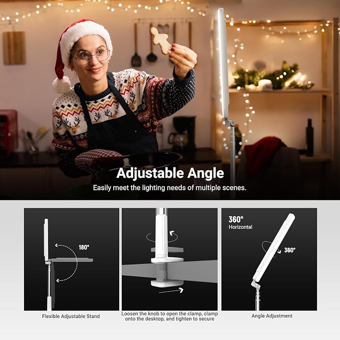 NEEWER Entry Level Version 5W Desktop Overhead LED Light, 62" Foldable Bi Color Rechargeable Selfie Fill Lighting CRI85 with Desk Clamp Stand/3600mAh for TikTok YouTube Video Recording Streaming, N45