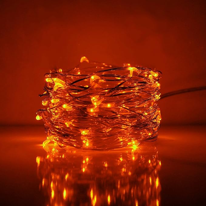 ANJAYLIA Orange Halloween Fairy String Lights Battery Operated, 10Ft 30 LED | Silver wire, Battery Powered String Lights for Halloween, Thanksgiving, Fall, Christmas Party Decoration