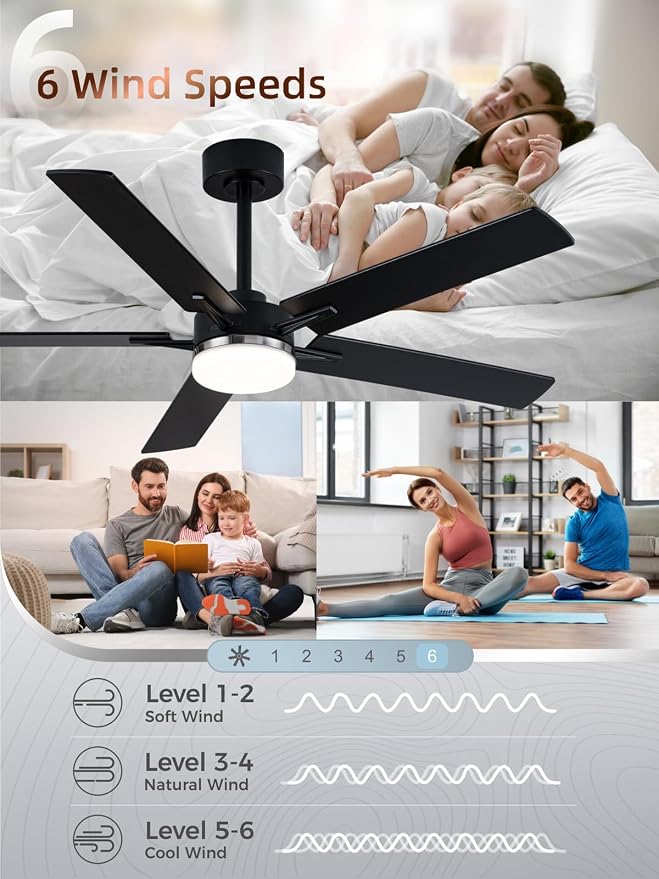 LANMEL Metal Ceiling Fan with Lights and Remote, 52 Inch, Silver & Black | Modern Low Profile Flush Mount, Reversible, 3CCT Dimmable, Quiet, LED, For Bedroom, Living Room, Indoor/Outdoor Patio Use