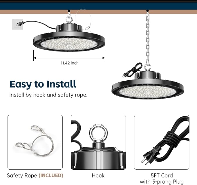 lvsdak UFO LED High Bay Lights 200W 30000LM 5000K 6 Pack | with Plug Suitable for Warehouse Workshop Factory Gym Garage Barn AC100-277V