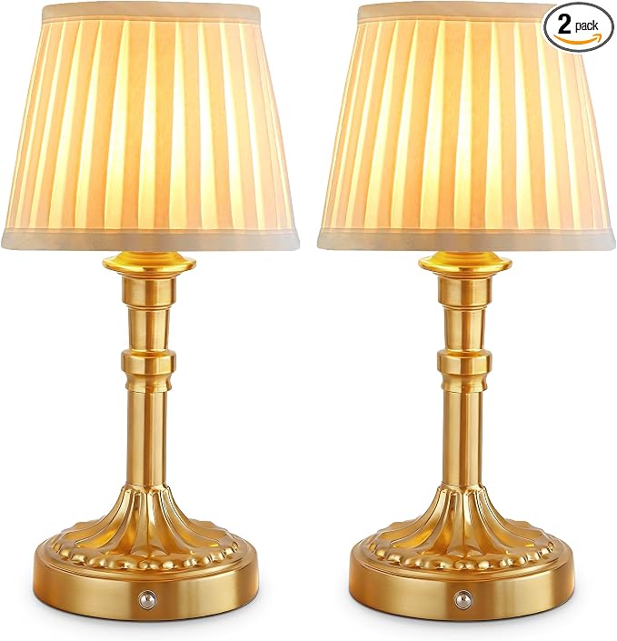 Mr.White Set of 2 Rechargeable Cordless Table Lamp with Fabric Shade, 5200mAh Battery Operated LED Table Light, for Restaurant Kitchen Patio Dinner Dining (Bronze)