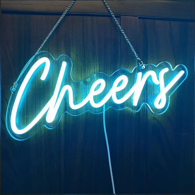 Cheers Neon Sign USB Powered with Dimmable Switch,LED Neon Light Sign for Wall Background Decor,Cheer Light Up Sign Neon for Bar Birthday Party Wedding 16.5 * 7in(Ice Blue)