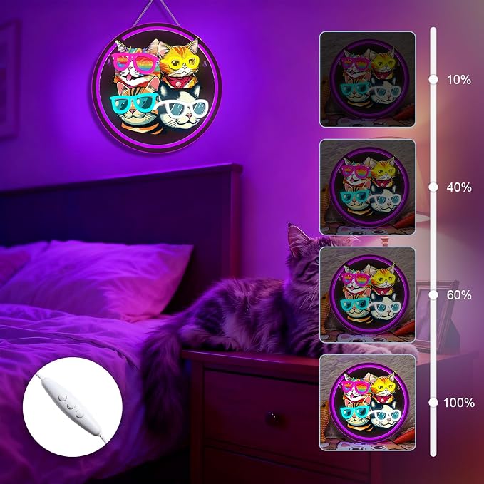 Cats Neon Sign Playful LED Wall Decor for Cat Lovers, Pet Spaces & Animal Themed Rooms, USB-Powered with Adjustable Brightness, Multi-Cat Silhouette Design