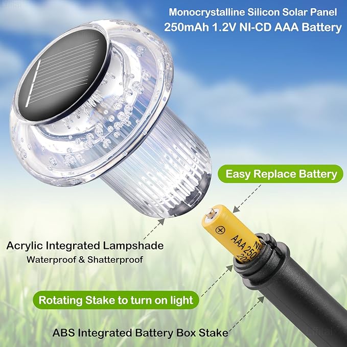 Solar Lights Outdoor 8 Pack Solar Pathway Lights Outdoor 6000K Cold White LED Waterproof Mushroom Lighting Stake for Outside, Yard, Garden, Path, Lawn, Driveway, Patio, Landscape Decorations