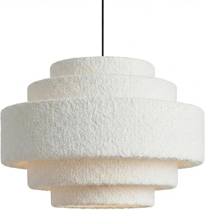 AUQUEE 5-Tier Coastal Chandelier, 13" Modern Boho Pendant Light Fixture with Soft Teddy Plush Shade, Adjustable Modern Drum Hanging Lamp for Bedroom/Nursery/Dining Room/Kitchen Island/Entryway,White