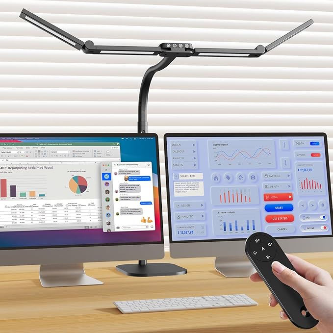 Omorepa 4 Light Bar Design Goose-Neck Desk Lamp with Base,24W Bright Led Tall Overhead Desk Light for Home Office,Eye Care Reading Table Light for Desktop Working,Drafting,Reading